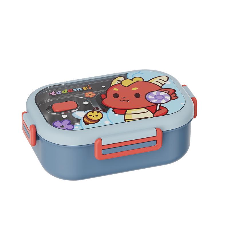 Kids' Cartoon Insulated Bento Box with Cutlery, Dual-Compartment, Food-Grade 304 Stainless Steel