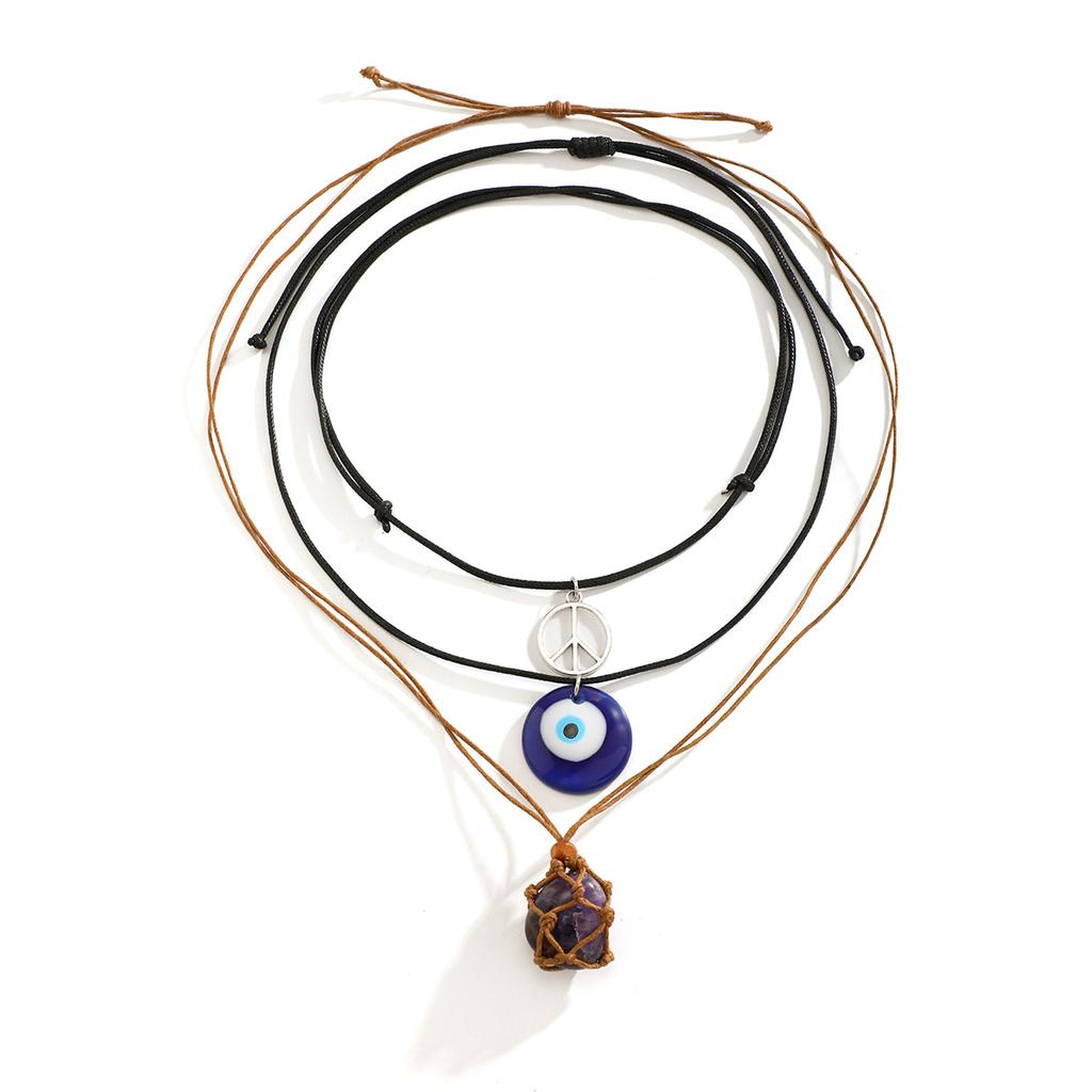 Jewelry Devil Blue Eyes Vintage Beaded Necklace Ladies Necklace Wax Thread Pull Rope Necklace
