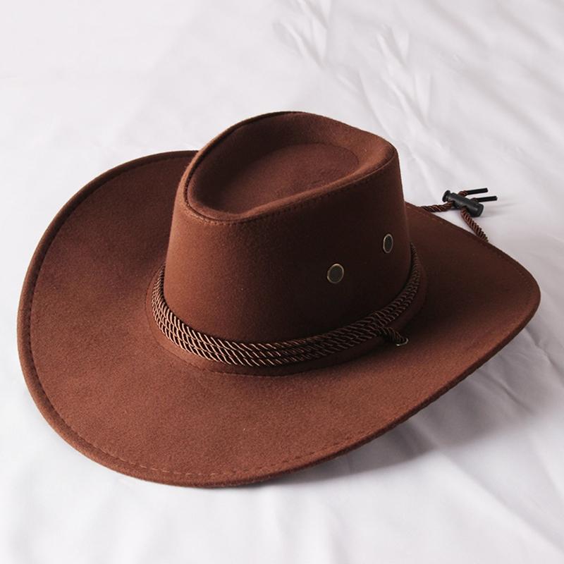 Vintage Western Cowboy Hat Solid Color Basin Hat Wide Brim Jazz Hat Outdoor Sun Protection for Hiking Camping Riding