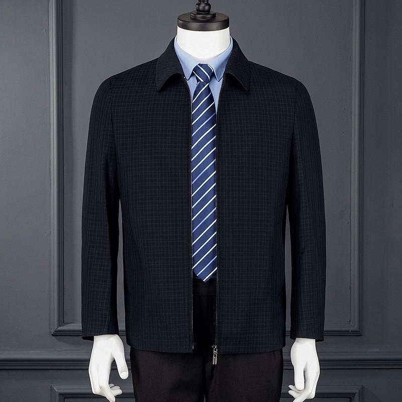 Jacket Men's Middle-aged and Elderly Lapel Spring Autumn and Winter Wool Jacket Dad's Simple Casual Plaid Jacket