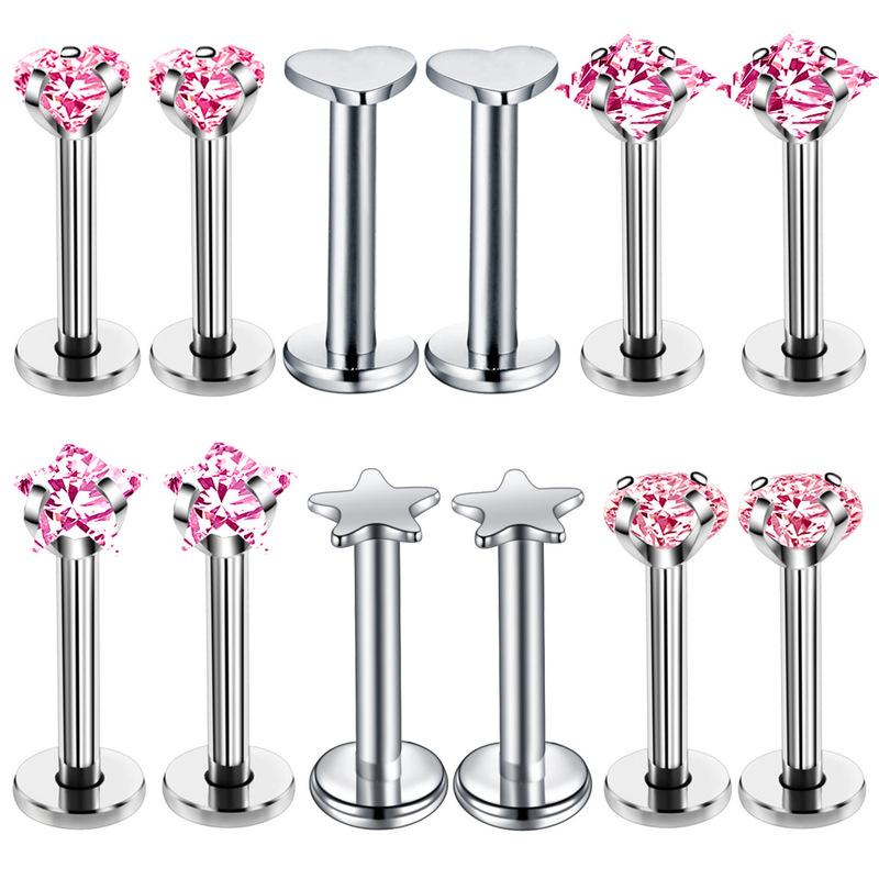 12PC Crystal Labret Piercing Set 16G Heart Tragus Piercing Earring Lot Conch Piercing Set Lip Labret Stud Pack Lobe Earring Bulk