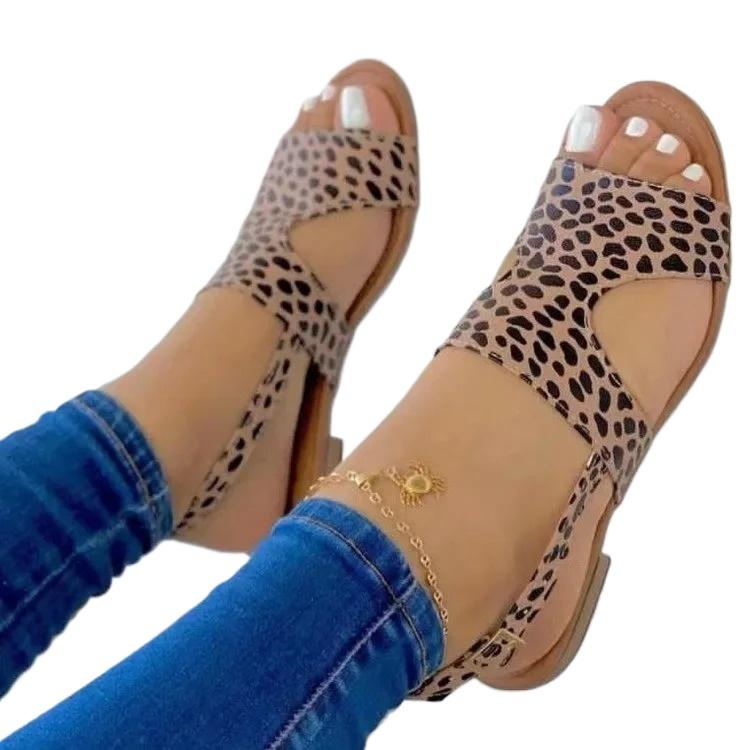 Sapatos femininos em promoção 2024 Nova moda sólida estampa de leopardo sandálias femininas verão casual ao ar livre sapatos femininos boca de peixe zapatos