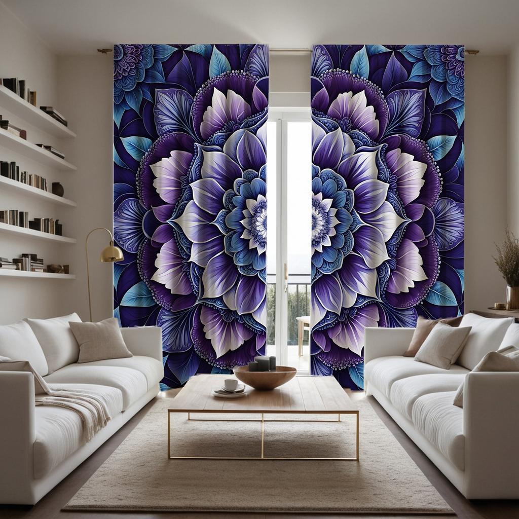 2pcs HD Mandala Flower Decorative Curtain Purple Tie Digital Printed Curtain Home Decoration Style Decoration Living Room Bed