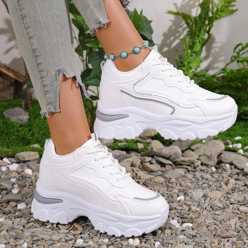 

Модные женские кроссовки на платформе 2025 Осень Шнуровка Толстая подошва Спортивные Маленькие белые туфли Женские Универсальные и повседневные Для ходьбы Обувь для папы 35 серый