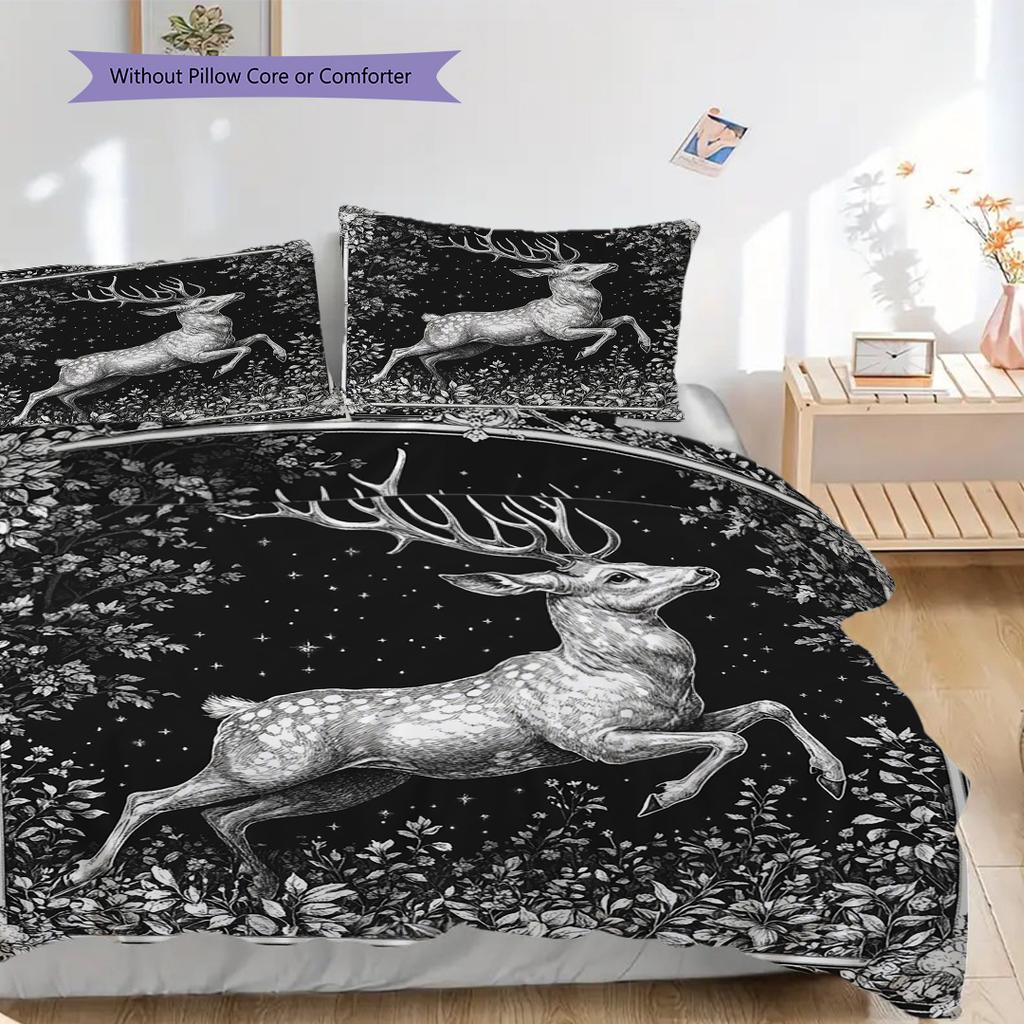 Deer Pattern Bedding Quilt Set Quilt Cover Pillowcase Home Decoration Birthday Gift (1 * Duvet Cover + 2 * Pillowcase, Without Core)