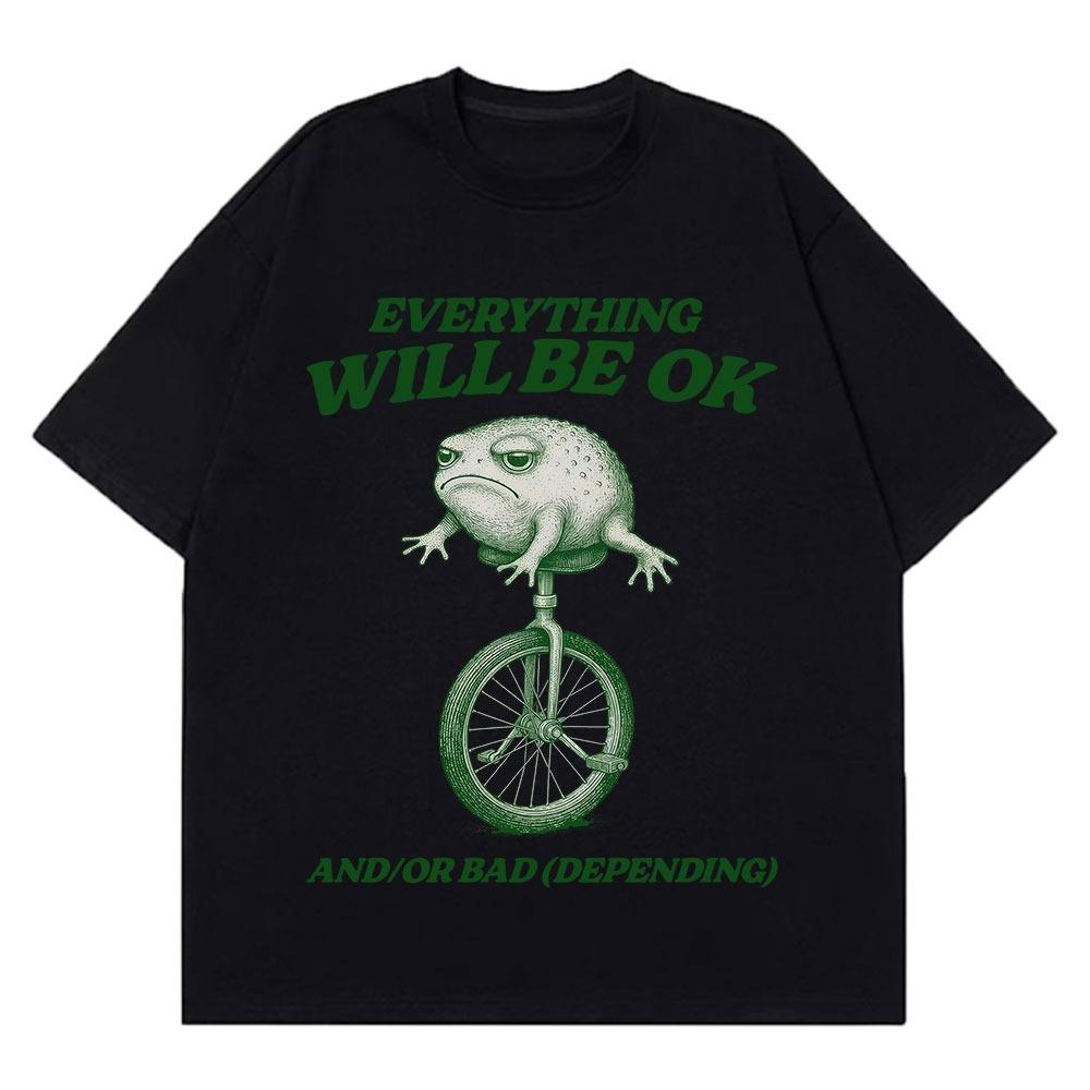 Everything Will Be Ok Funny Frog T-shirt Men Women Short-sleeved Fashion Hip-hop T-shirt pure Cotton Aesthetic T-shirts Top -... S разноцветный