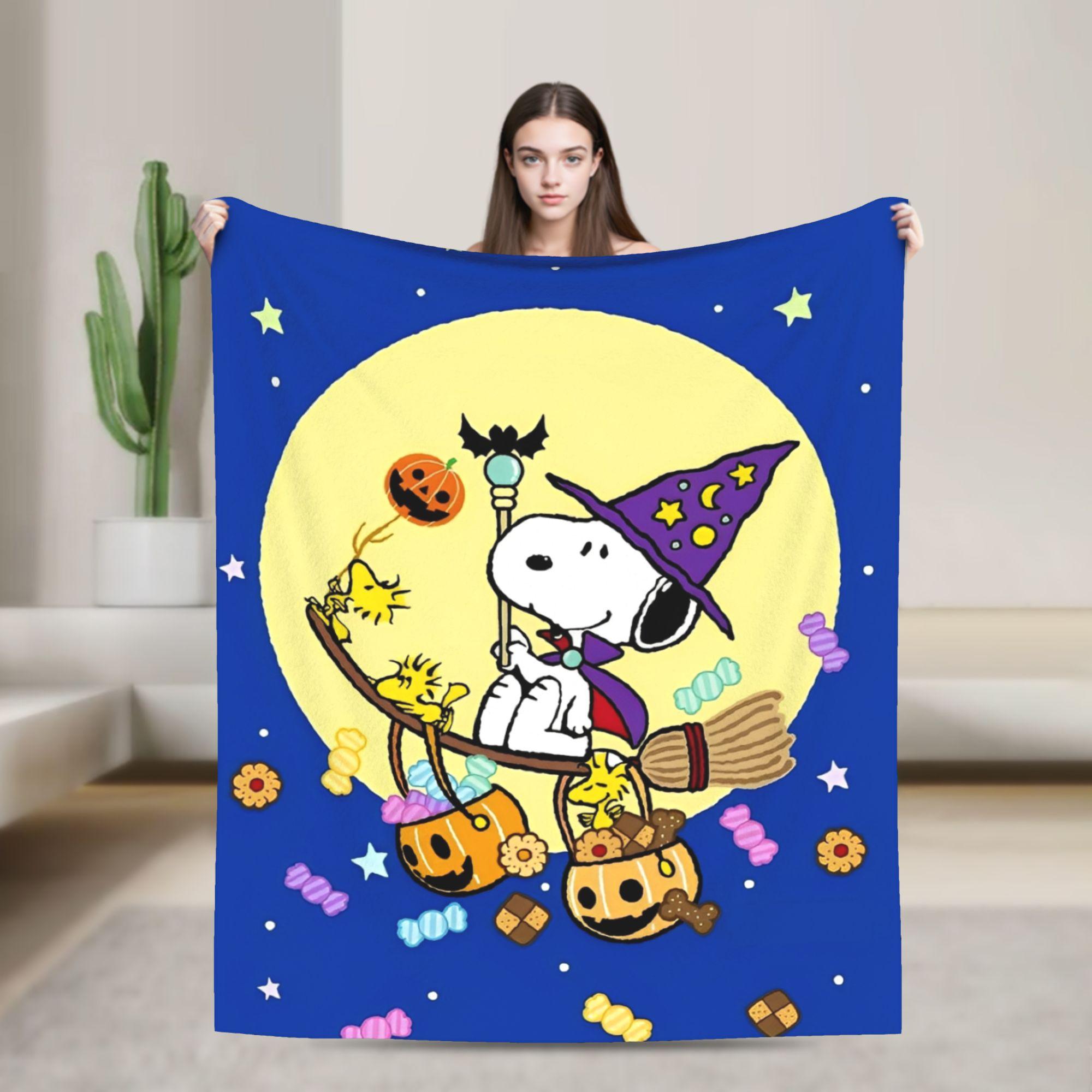 Happy Halloween Snoopy Blanket Fleece Print Breathable Warm Throw Blanket for Sofa Office Bedding Throws 130x150cm