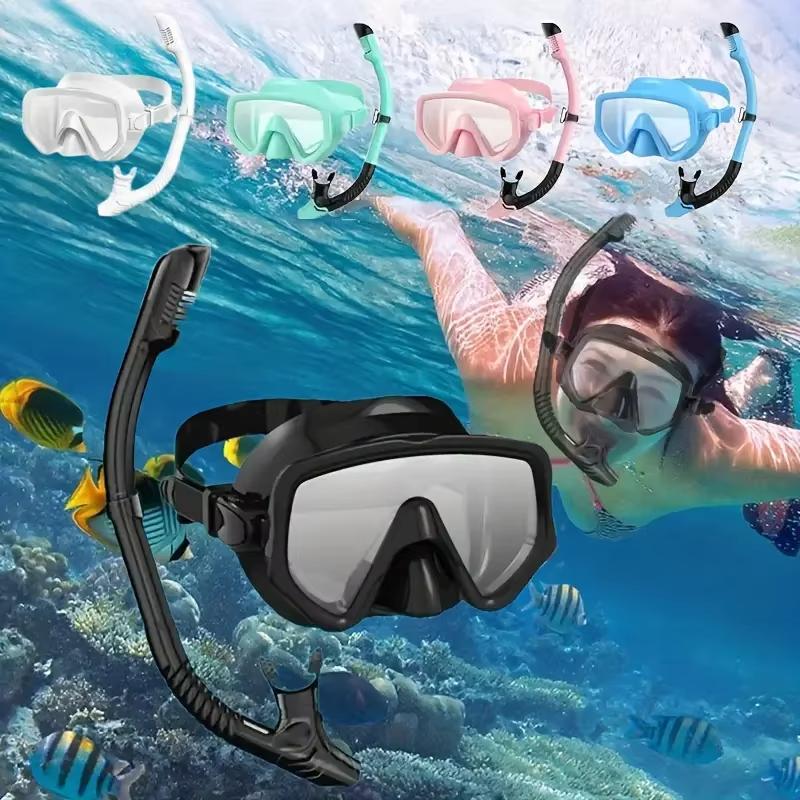 XIAOTREE Adult Snorkeling Mask and Snorkel Set, Tempered Glass, Full Dry Snorkel, Professional Panoramic Snorkeling Gear