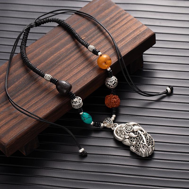 Retro Diamant Bodhi Verstellbare Glücksbringende Schlüsselbeinkette Damen Silber Bernstein Halskette Pulloverkette