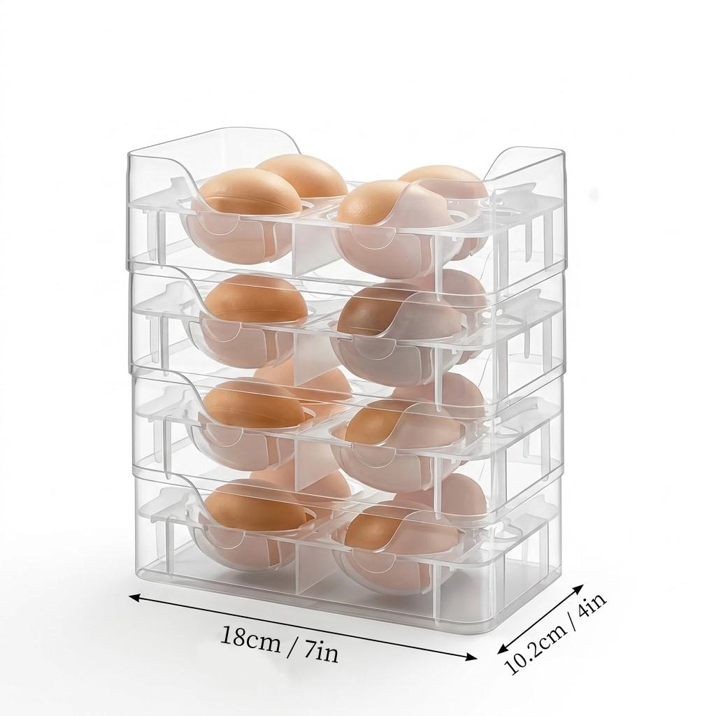 Egg Storage Box Refrigerator Organizer Stackable Plastic Food Containers With Lids Portable Handle Space Saving Kitchen Holder