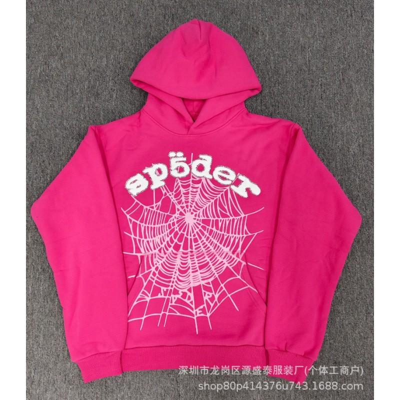Sp1der Rapper YoungThug Same Foam Letter 555555 Couple Hoodie Pink Sweatshirt