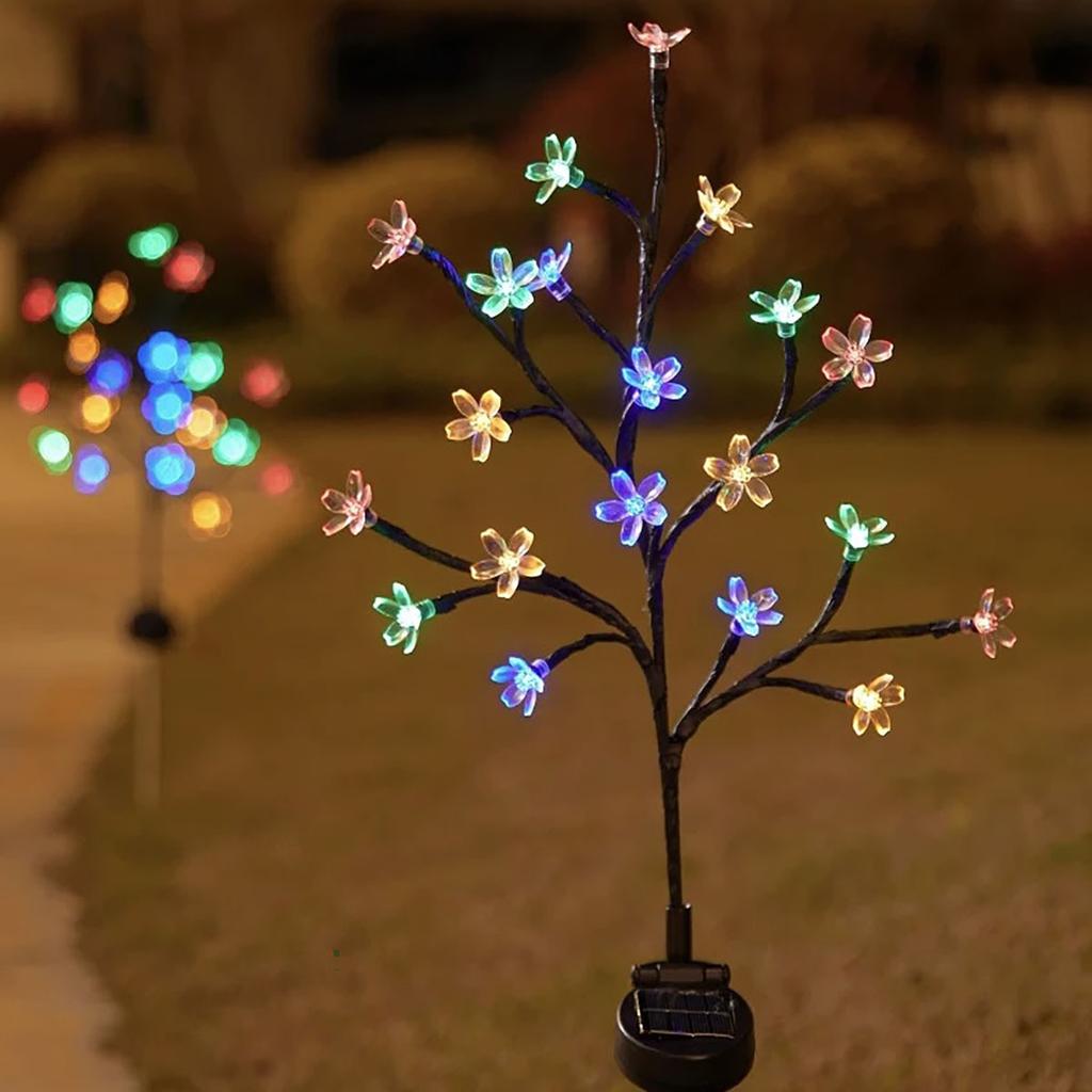 Solar Cherry Blossom Tree Light Outdoor Waterproof Garden Stake Lamp for Lawn Patio Aisle Ambient Landscape Decoration