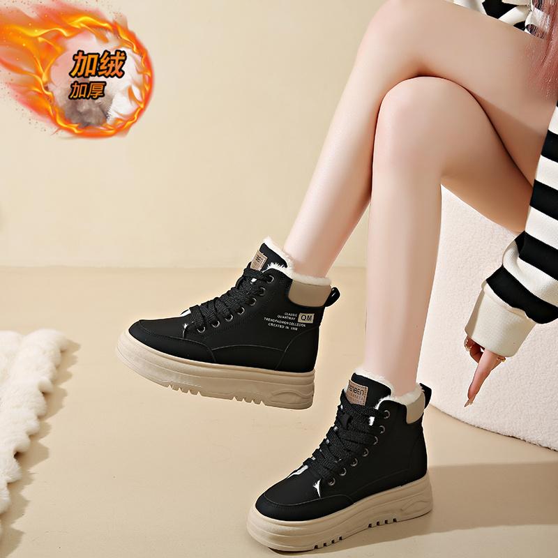 CRLAYDK Fashion Women's Winter Sneakers Fur Lined PU Leather Platform Shoes Walking Casual Ankle Botas Sports High Top Tennis
