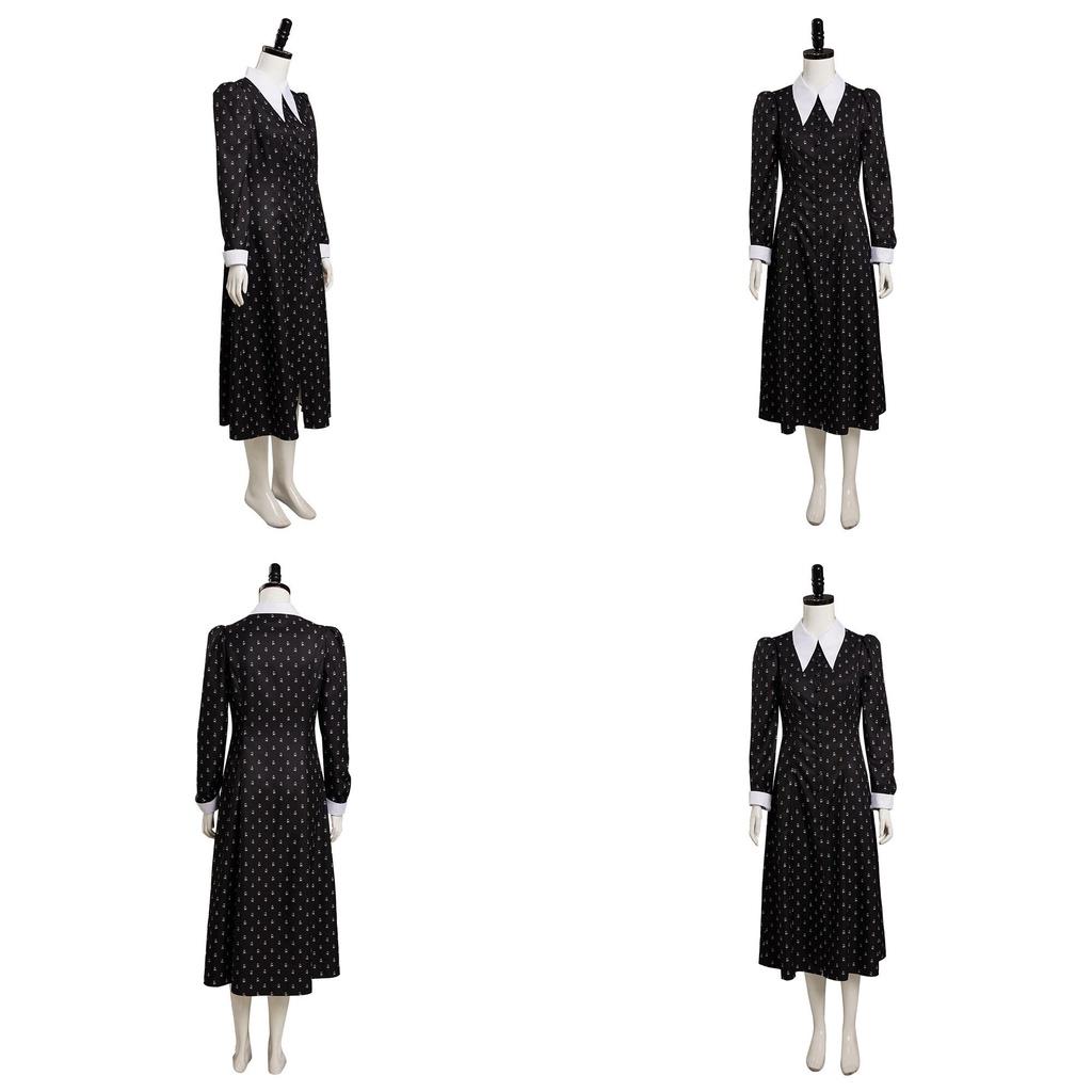 Die Addams Family Wednesday Cosplay Kostüm Schwarzes Kleid Halloween Party