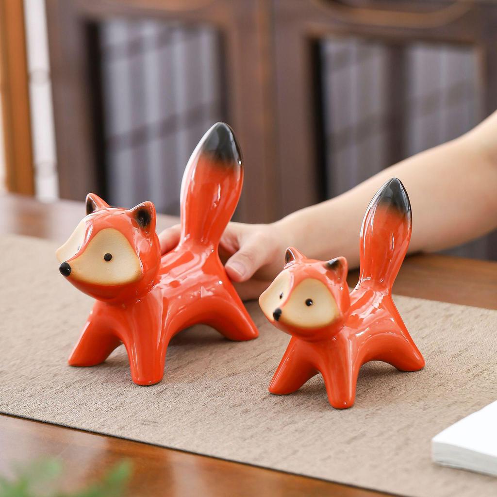 Little Fox Ceramic Ornament - Creative Home Decor for Living Room and TV Cabinet