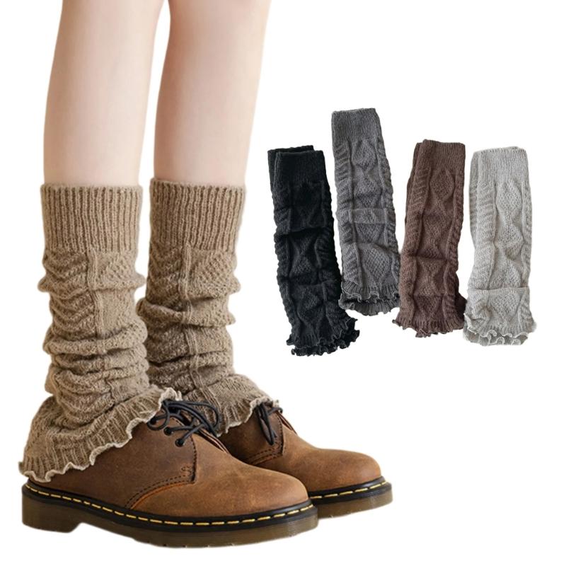 Fashionable Twist Cable Knit Footless Middle Calf Socks Pleated Ruched Ruffled Leg Warmers Boot Toppers Covers for Women