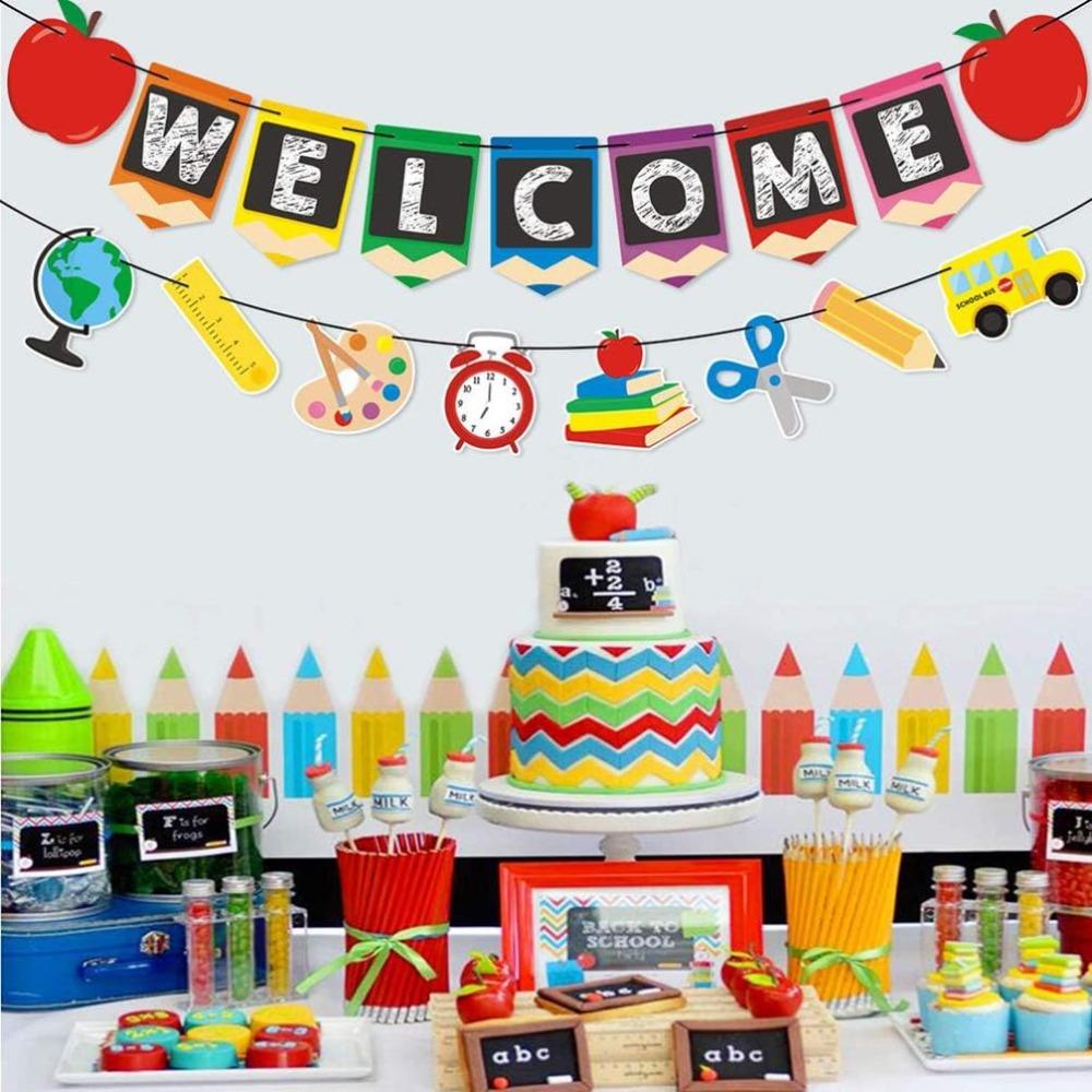 Flag Classroom Opening Flower Decorations Back Banner School Party