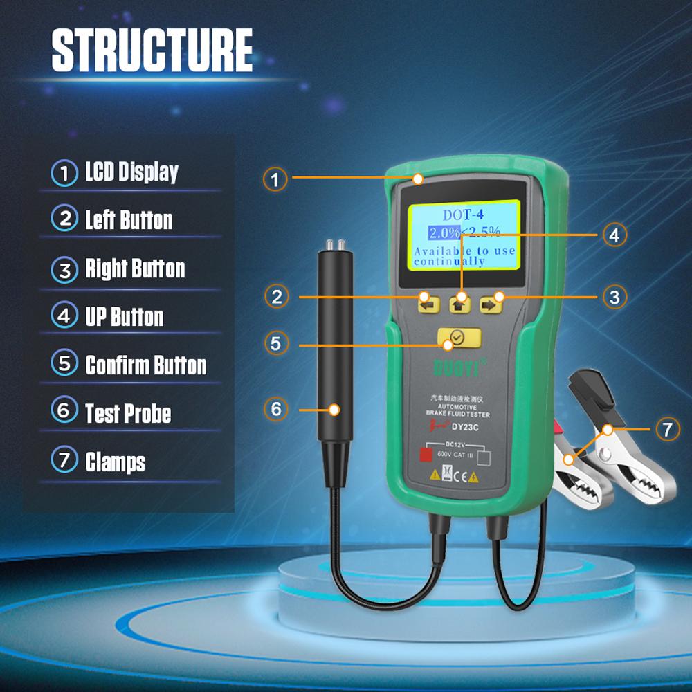 DY23C Auto Bremsflüssigkeitstester Genaues Testwerkzeug für Auto Digitalanzeige Automobil Bremsflüssigkeit Wassergehaltsprüfwerkzeug