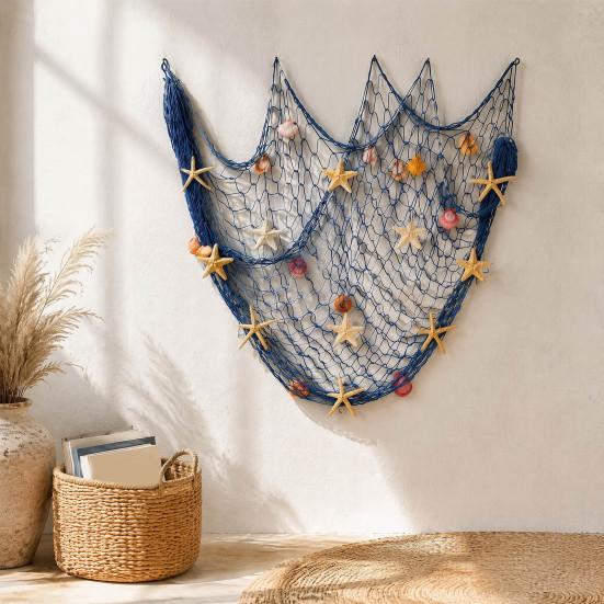Seasonal Theme Decoration Fishing Net Wall Decoration, Lighted Coastal Art, Light-Up Decorative Photo Display Netting Hanging for Beach House