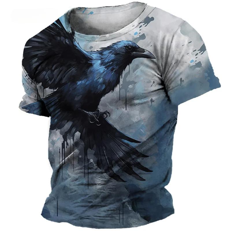 Eagle Pattern Summer Short Sleeve 3D Animal Print Street Tie-dye Loose Casual Men's T-Shirts