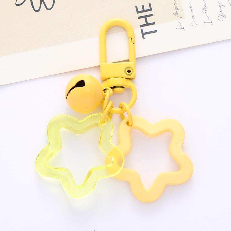 Colorful Acrylic Star Keychain with Bell Pendant for Earphone Case or Bag Decoration
