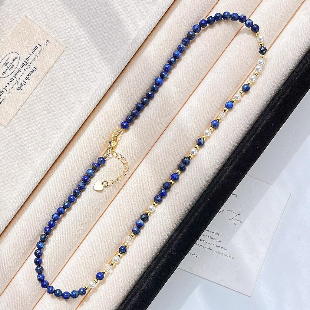 Herbst und Winter Retro-Stil Hochwertige Natürliche Lapislazuli Schlüsselbeinkette Halskette für Damen