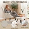 Lounge Chair with Footrest, Plush Teddy Upholstered Accent Chair, High Back, Side Pockets, Beige