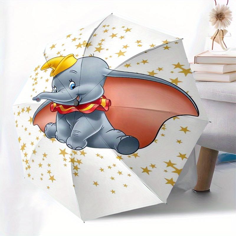 Dumbo,Elephant,Fantasy Theme Automatic Compact Folding Cute Umbrella - Portable and Durable, 8-Bone Iron Umbrella for All Weather0707079