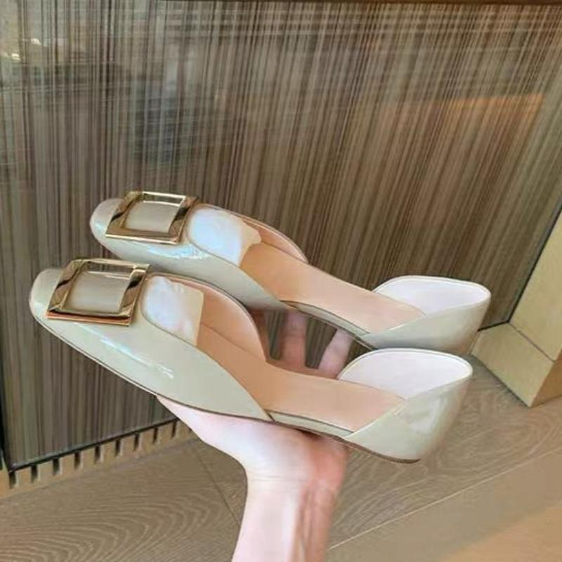 Fashion Flat Single Shoes Autumn New Square Toe Shallow Mouth Metal Buckle Soft Sole Non-slip Wear-resistant Low-top Shoes