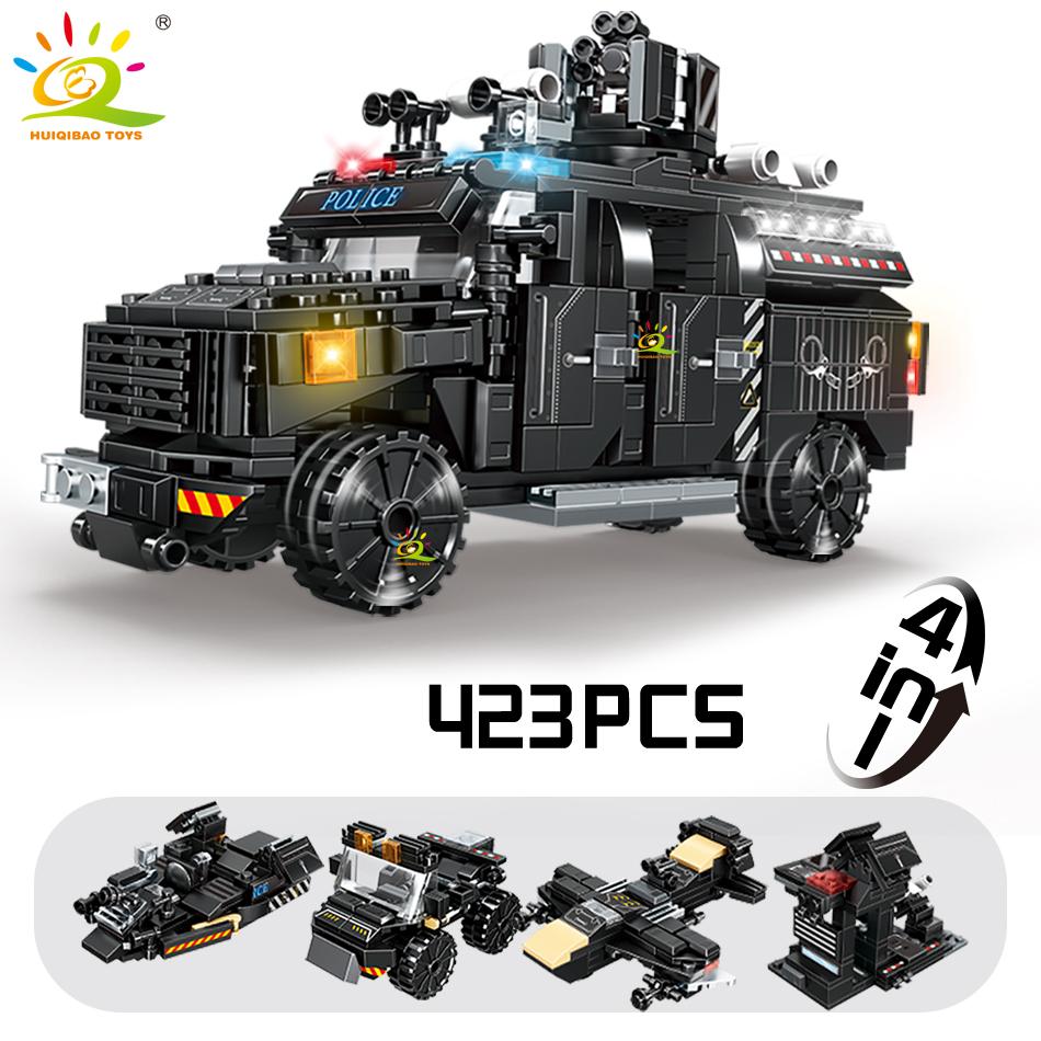 Non-Toxic Swat Police Truck Model Building Blocks City Helicopter Vehicle Car Figures Bricks Educational Toy For Children Gift