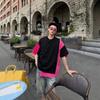 Womens Short Sleeve T-Shirt Loose Fit Color Block Casual Top Trendy Street Style