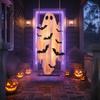 Halloween Hanging Swing Ghost Large Decoration, Light Up Spooky Swinging Courtyard Decorations with 3D Bats for Front Porch, Yard, Garden, Tree