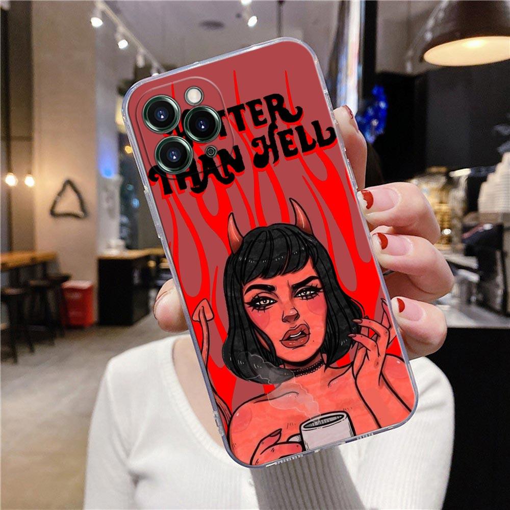 Przezroczyste etui na telefon do Apple iPhone 12 11 13 Pro Max mini XS X XR 7 8 Plus SE Etui pokrywa Gorętsze niż piekło Seksowna kobieta diabeł