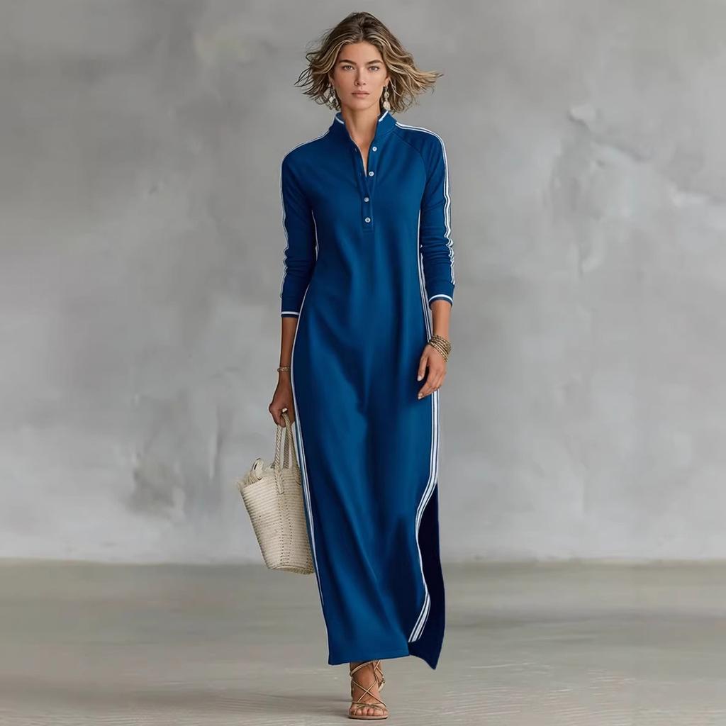 Damen Langarm-Hoodie-Kleid mit Paspelknopfleiste für Freizeit und Alltag