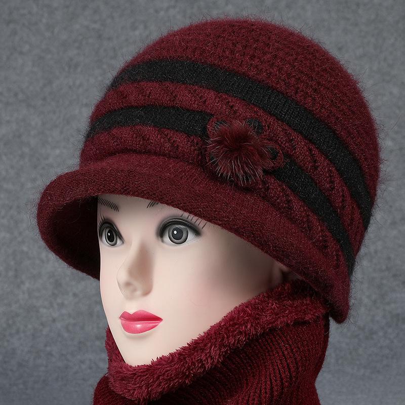 Autumn and winter the elderly flower pot hat children grandma knitted wool hat piled thickened rabbit hair warm mother hat