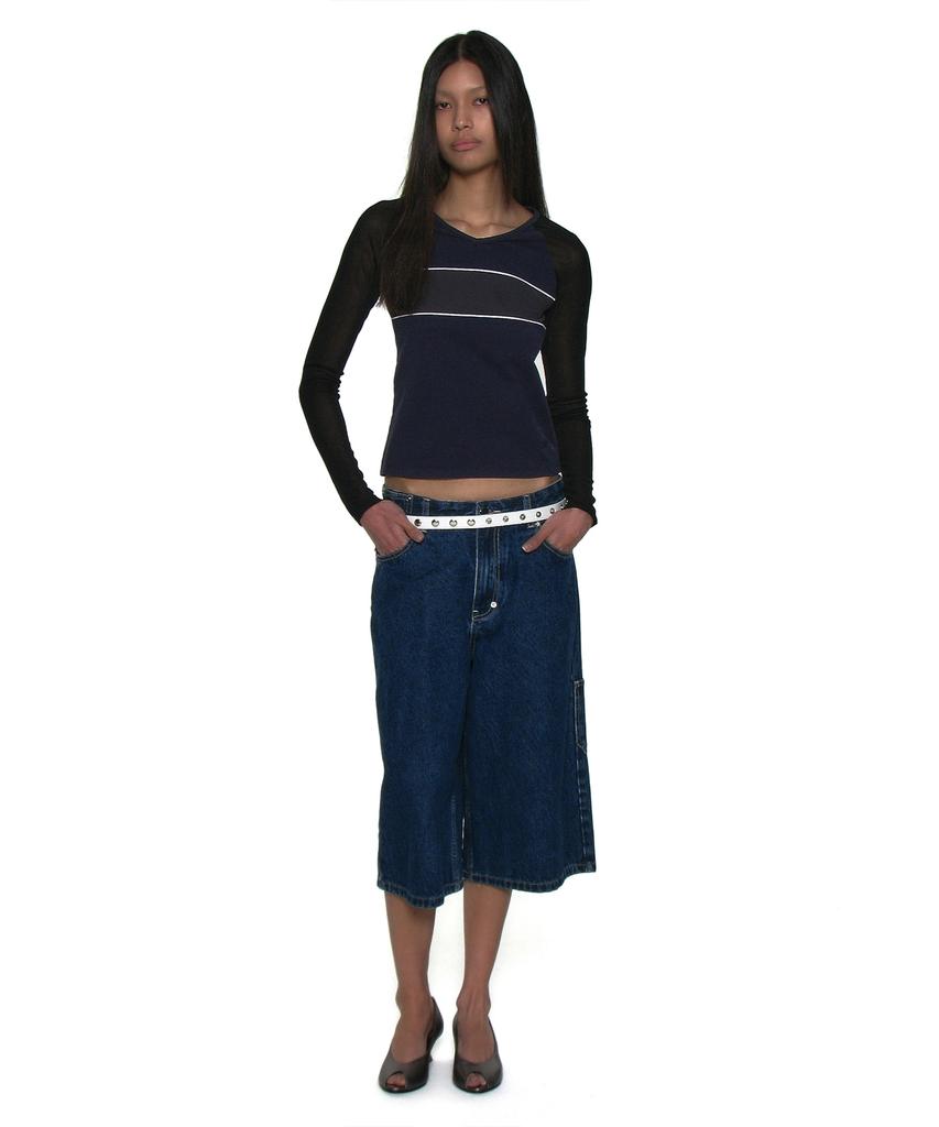 PARTIMENTO WOMEN V-Neck Multi-Combination Long Sleeve Tee_Navy