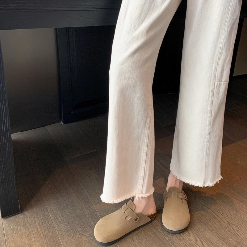 Sheepskin version~ cork thick-soled leather half-slippers for women to wear outside in summer, baotou muffin, cool slippers, half-tray shoes