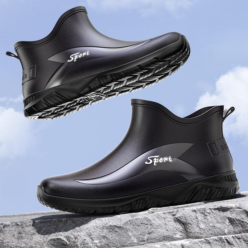 Black and red flat heel waterproof rubber shoes men's rain shoes fashion outdoor rain boots rider wading boots men's rubber shoes