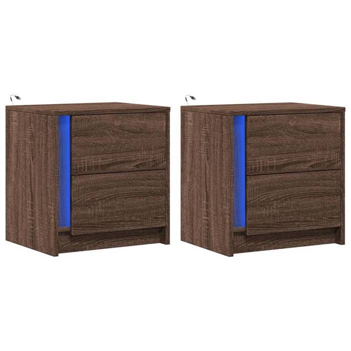 VidaXL Armoires de chevet et lumières LED 2 pcs chêne marron, table d'appoint, armoire de lit, table d'appoint pour la 852060