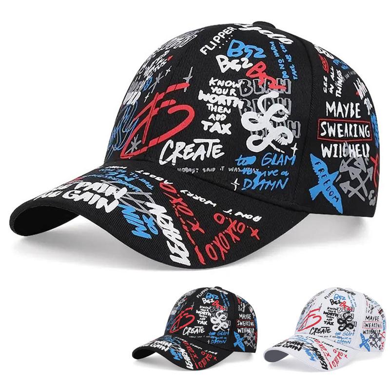 Baseball Print Graffiti Art Street Urban Style Lettering Alphabet Neutral Gender Women Men For 1Piece Caps Spring And Autumn Outdoor Adjustable