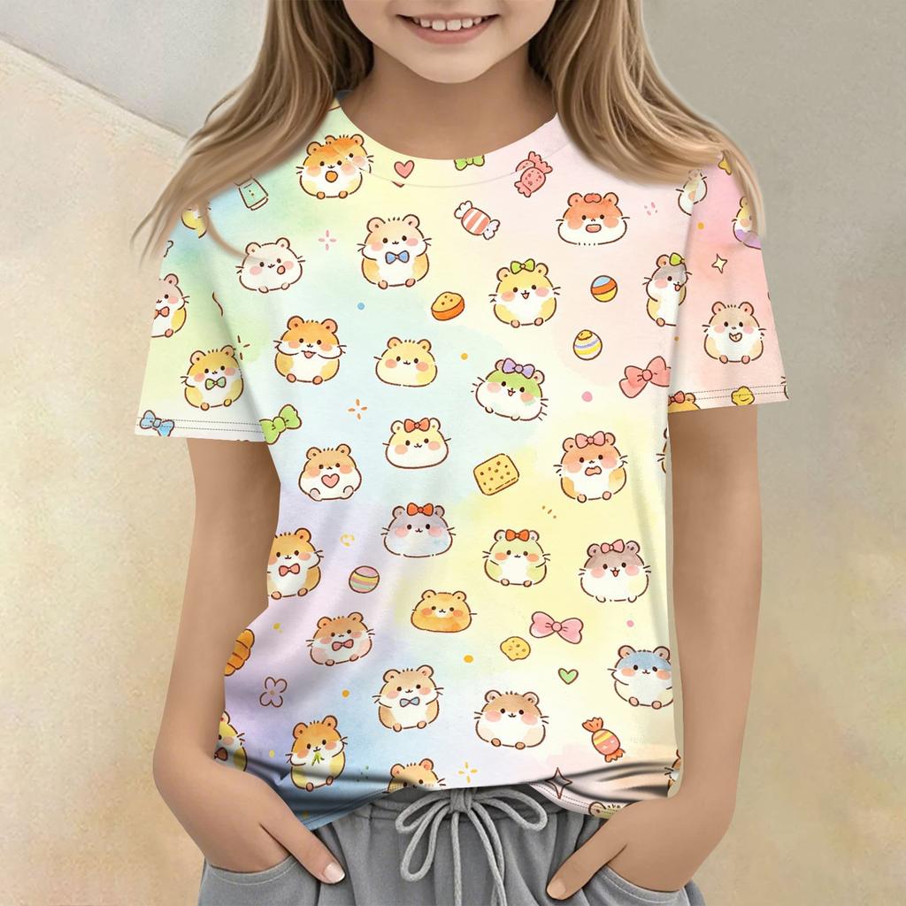 Kids Animal Print Crew Neck Short Sleeve Casual Loose Fit T Shirt Top Comfortable Soft Fabric Suitable for Everyday Wear
