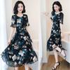 Women's Summer Dress Large Size Chiffon Print Round Neck Short Sleeve Skirt Length To Calf