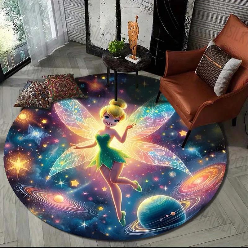 Fairy Princess Round Rug Flannel Printed Carpet Magical Design Kids Room Decor Cozy Soft Floor Mat Home Decoration Indoor Use