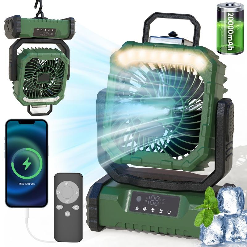 

5-скоростной кемпинговый вентилятор с дистанционным управлением, со светодиодной подсветкой и крючком, подходит для палатки, отключения электроэнергии, строительной площадки, автомобильных путешествий зелёный