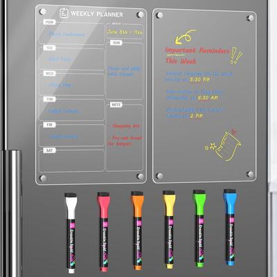 Langaelex Set of with 6 Color Refrigerator Magnetic Acrylic Memo Menu Shopping List Whiteboard, Schedule, 2, 20x30cm, Markers, Board, Board, Chart,