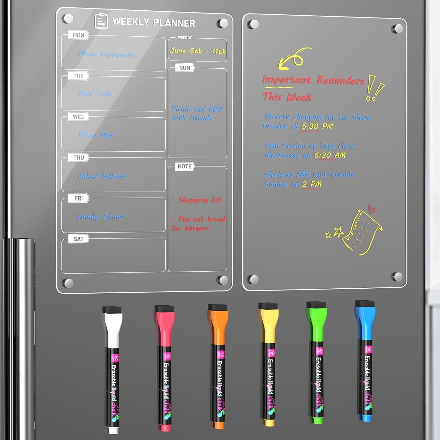 

Langaelex Set of with 6 Color Refrigerator Magnetic Acrylic Memo Menu Shopping List Whiteboard, Schedule, 2, 20x30cm, Markers, Board, Board, Chart,
