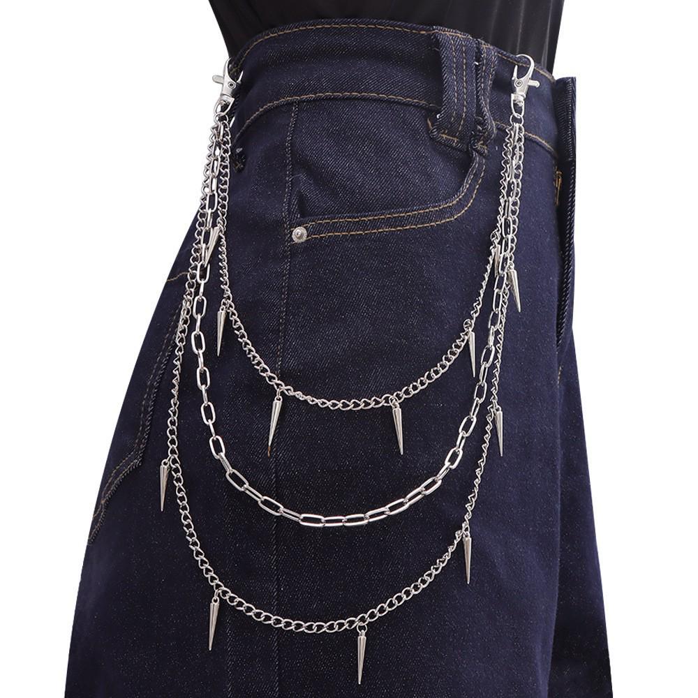 

Европейская и американская металлическая цепочка для брюк с заклепками: Хип-хоп панк многослойная поясная цепь для сценических выступлений