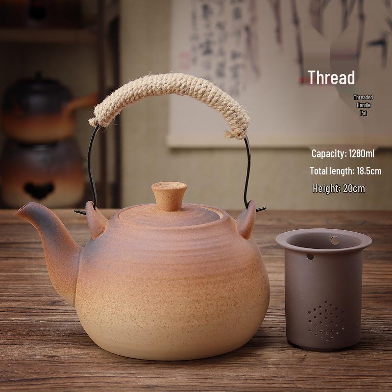Clay Teapot with Lid and Handle for Electric or Charcoal Stove