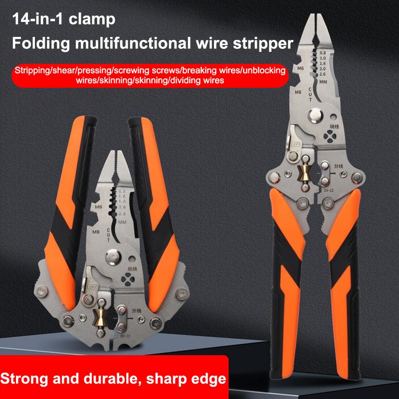 1pc Wire Stripper Foldable Cable Cutter Stripper Pliers Multifunctional Electrician Hand Tool For Wires Cutting Crimping Winding