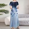 Women Casual Fashion Dress V Neck Short Sleeve Floral Print Maxi Dress Lightweight Summer Dress for Daily Wear